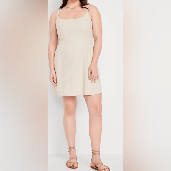 Old Navy Dresses & Skirts - Old Navy Sleeveless Linen Blend Square Neck Tan Mini dress